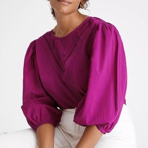 NEW FARM Rio for Anthropologie Lace Kelsie Blouse in Purple Fuchsia Size L
